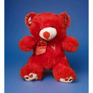 Dee Dee Valentine Teddy Bear Red Soft Plushie & Ribbon, Heart Paws, Love Gift
